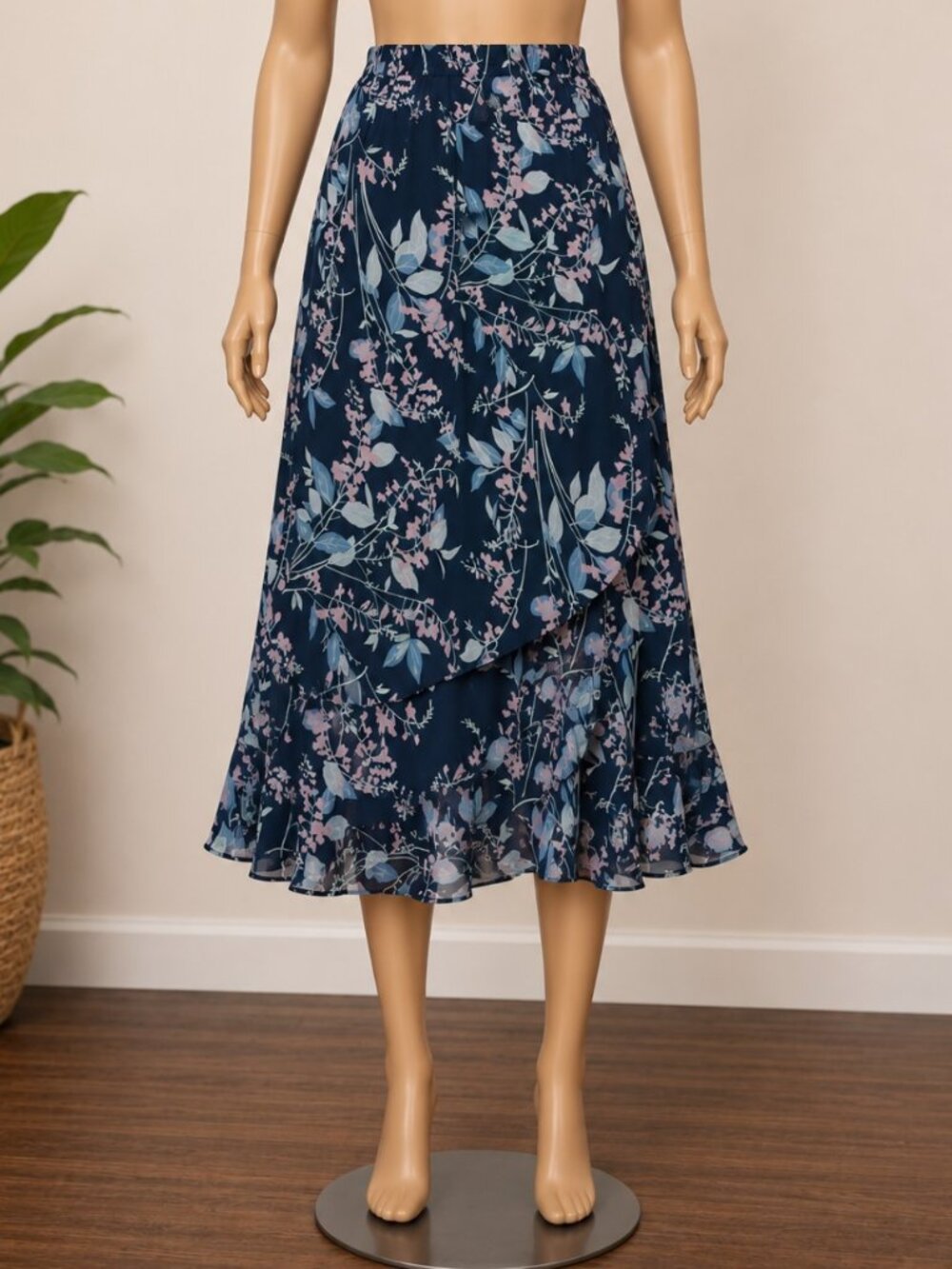 KSL women's Floral High -low skirt size 16w navy blue pink floral Layered skirt